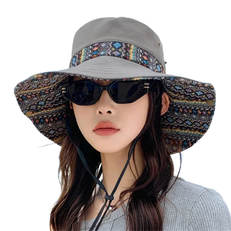 Stylish Women s Ethnic Fisherman Hat with Wide Brim for Summer Sun Protection and Outdoor Activities Foldable Design for