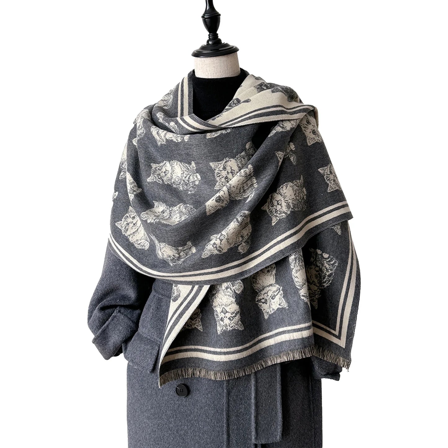 Fall Winter Scarf with Vintage Butterfly Design Soft Long Wide Shawl