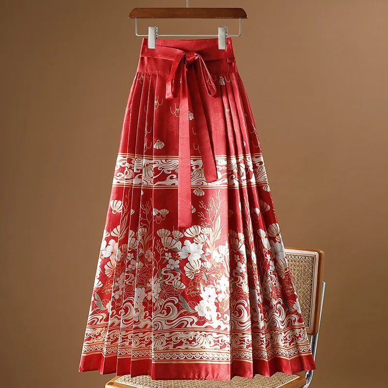 Vintage Maxi Chinese Style Horse Face Skirts  Pleated