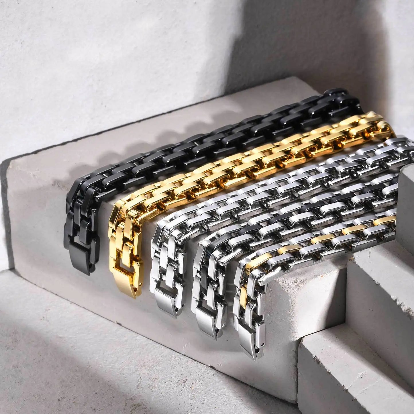 Vnox Stylish Strap Chain Bracelets for Men  Gift Jewelry, 10.7MM Wide Stainless Steel Links Wristband