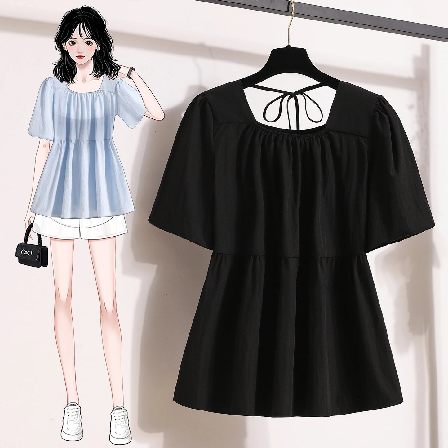 Plus Size Shirts & Blouses Women Summer Fashion Tops Short Puff Sleeve Loose Sweet Blouse Woman L-4XL