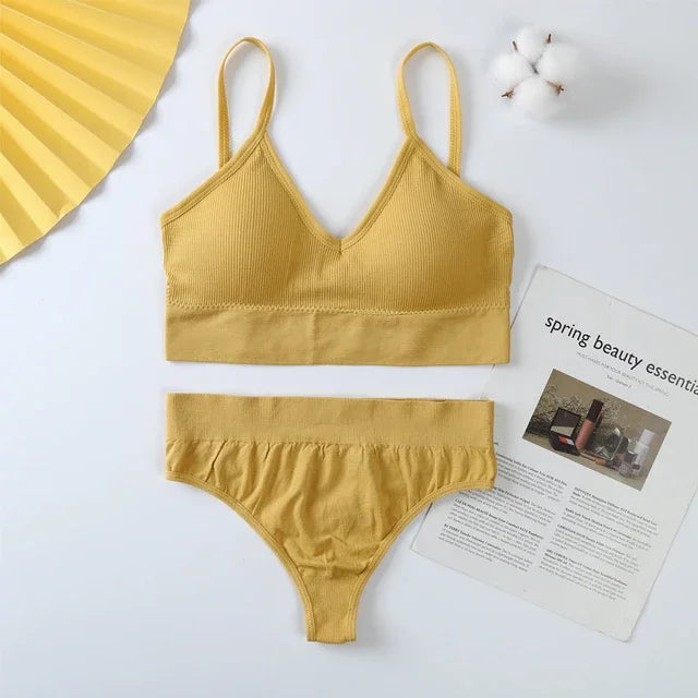 Bra and Panties Set Push Up Sports Bra Set Seamless Active Bra Thong Lingerie Set Fitness Crop Top