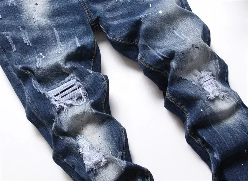 Skinny Jeans Luxury Brand Light Blue Holes Long Trousers Quality  Fashion Stretch Slim Pants Ripped Jeans