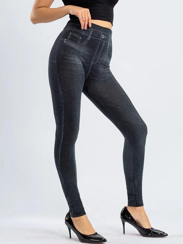 Leggings High Waist Elastic Butterfly Printed Pencil Pants Faux Denim Leggings