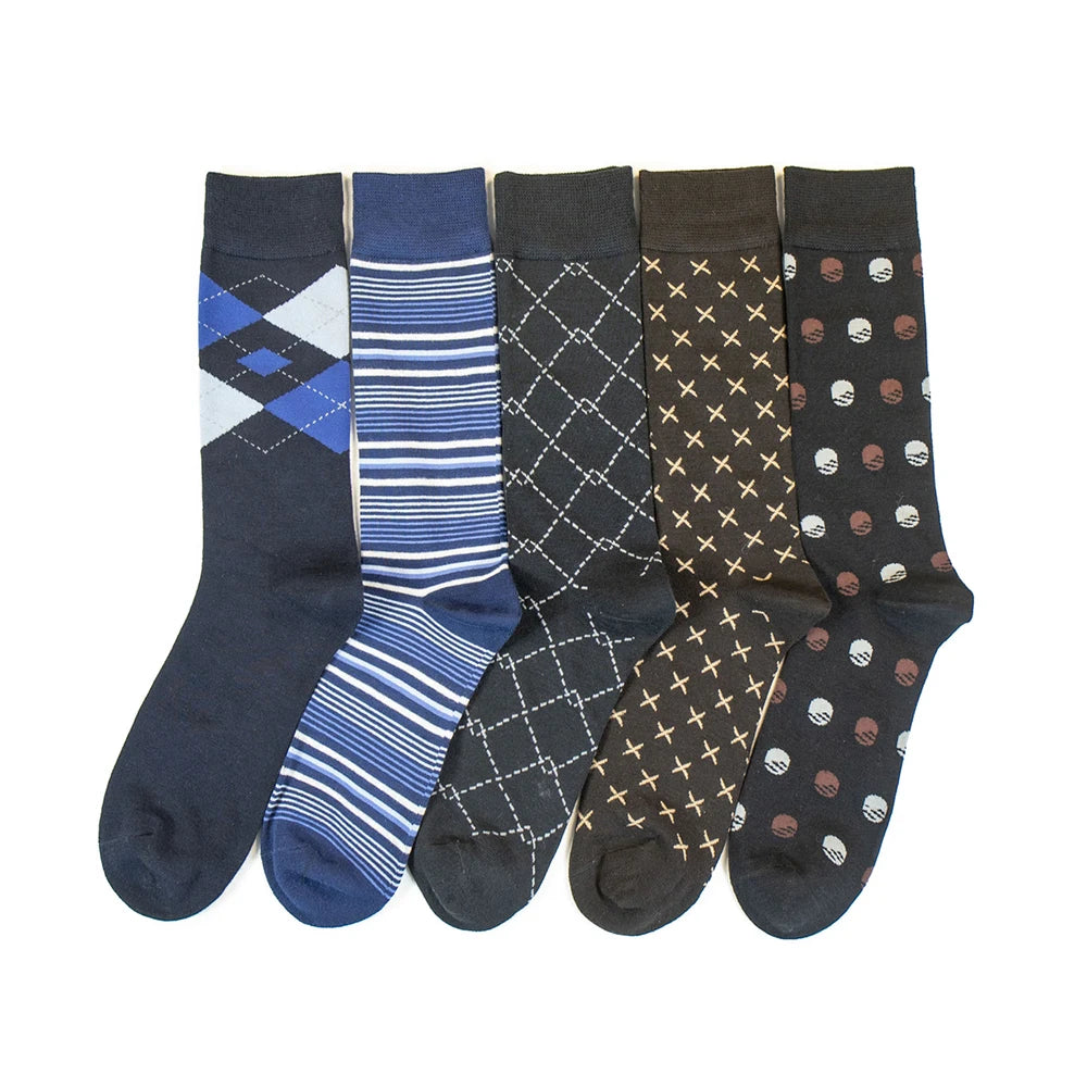 5 Pairs of  Men's Mid-Calf Socks - Soft, Breathable, Moisture-Wicking Bamboo Fiber for All Season Wear