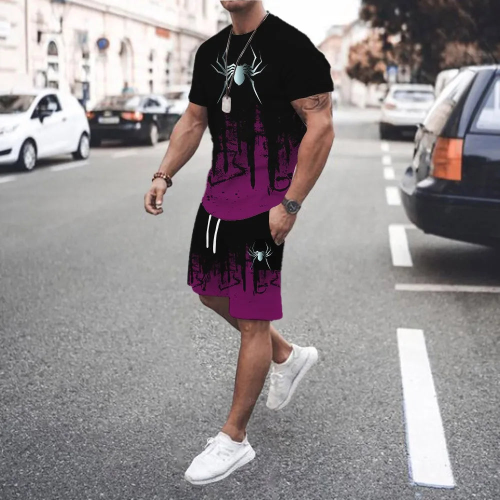 3D Printed Men s Casual Luxury Gradient T-Shirt Shorts Set Tracksuit Male 2 Pieces Fashion Outfit Man Clothing Jogging Suit