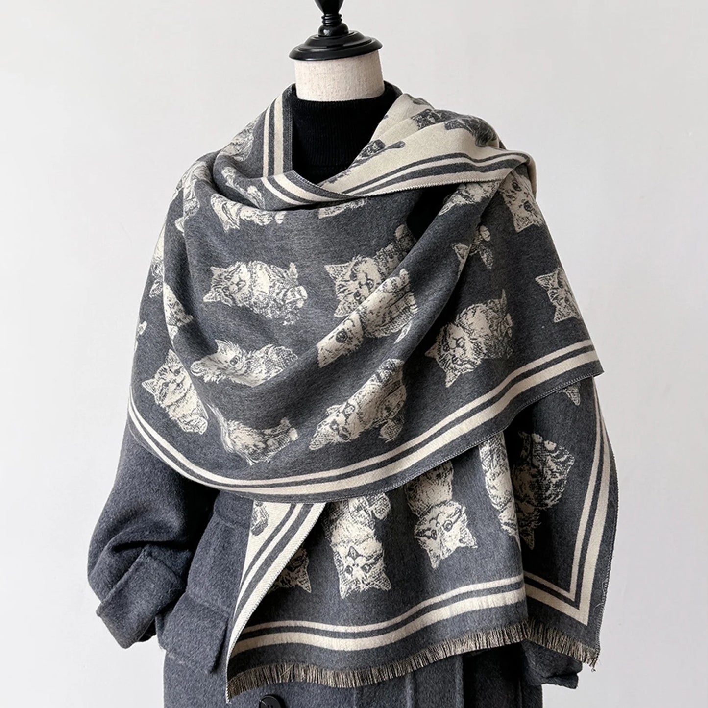 Fall Winter Scarf with Vintage Butterfly Design Soft Long Wide Shawl