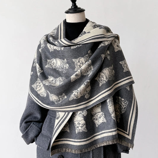 Fall Winter Scarf with Vintage Butterfly Design Soft Long Wide Shawl