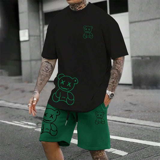 American fashion brand sports short sleeved shirt quick drying men's set summer new loose digital print set soft