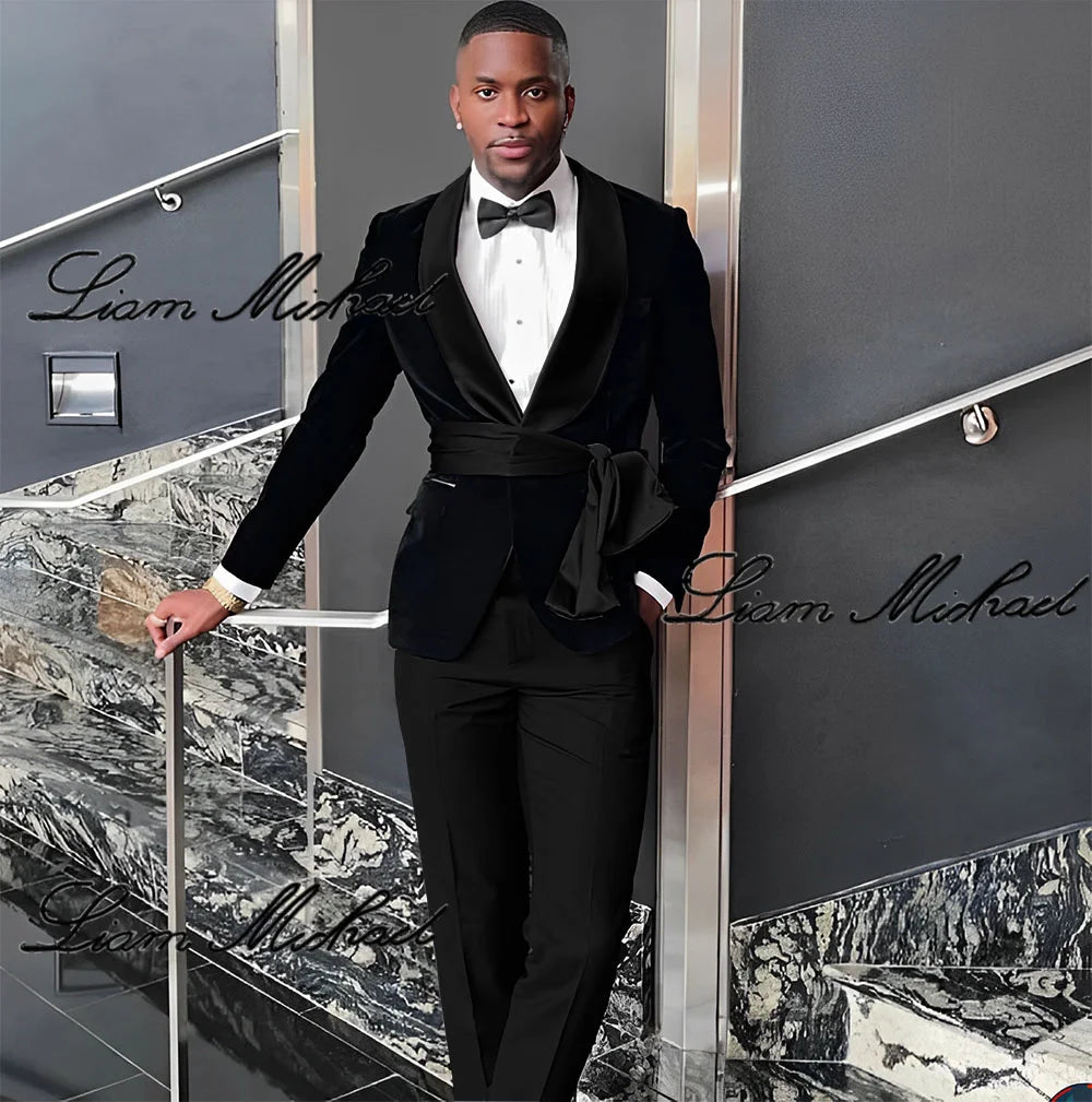 Velvet Jacket Men's 3 Piece Suit Wedding Groom Tuxedo Fashion Customized Men's Clothes Elegant