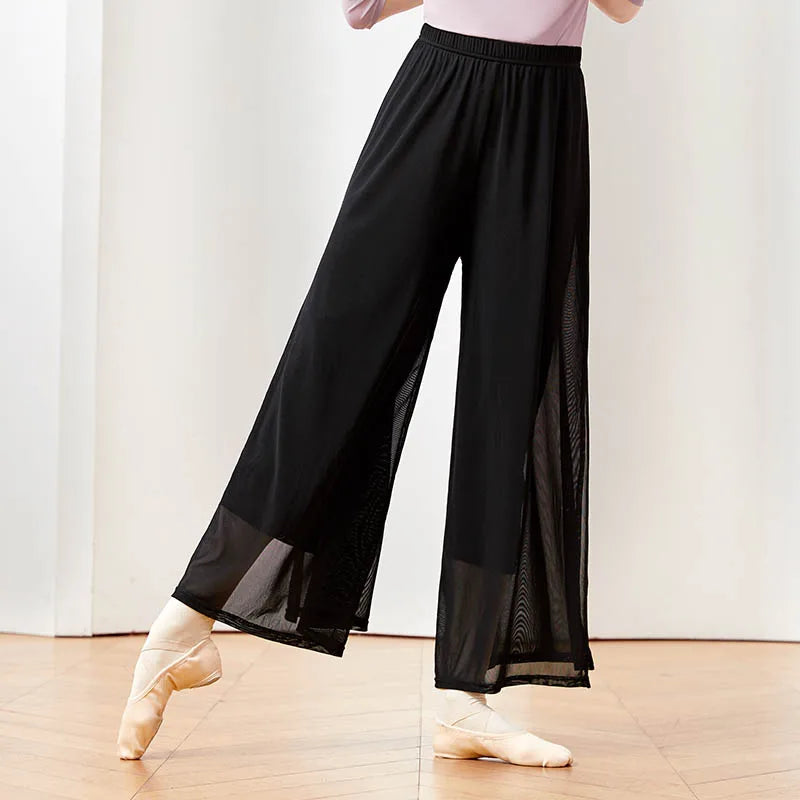 Sport Pants Fitness Yoga Pants Wide Leg Pants Double Layers Mesh Running Dance Pants Adult Long Pants