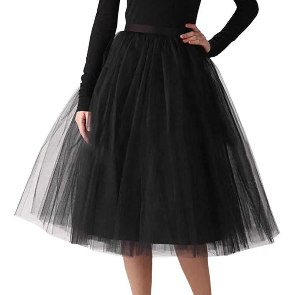 Women Skirt Solid Color High Waist Princess Petti-skirt Big Swing Mesh Fluffy Skirts