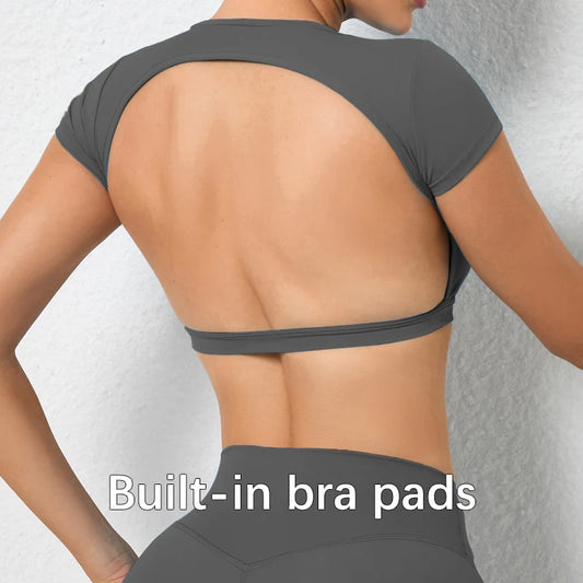 Sports Shirts Breathable Workout Tops Fitness Sportswear Female Backless Yoga Clothing Sport Crop Tops Women Gym Top