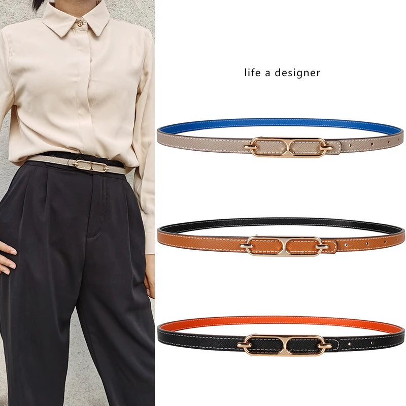 Double-sided use of women's leather belt decorated  fashion jeans wild trend luxury design top quality brand