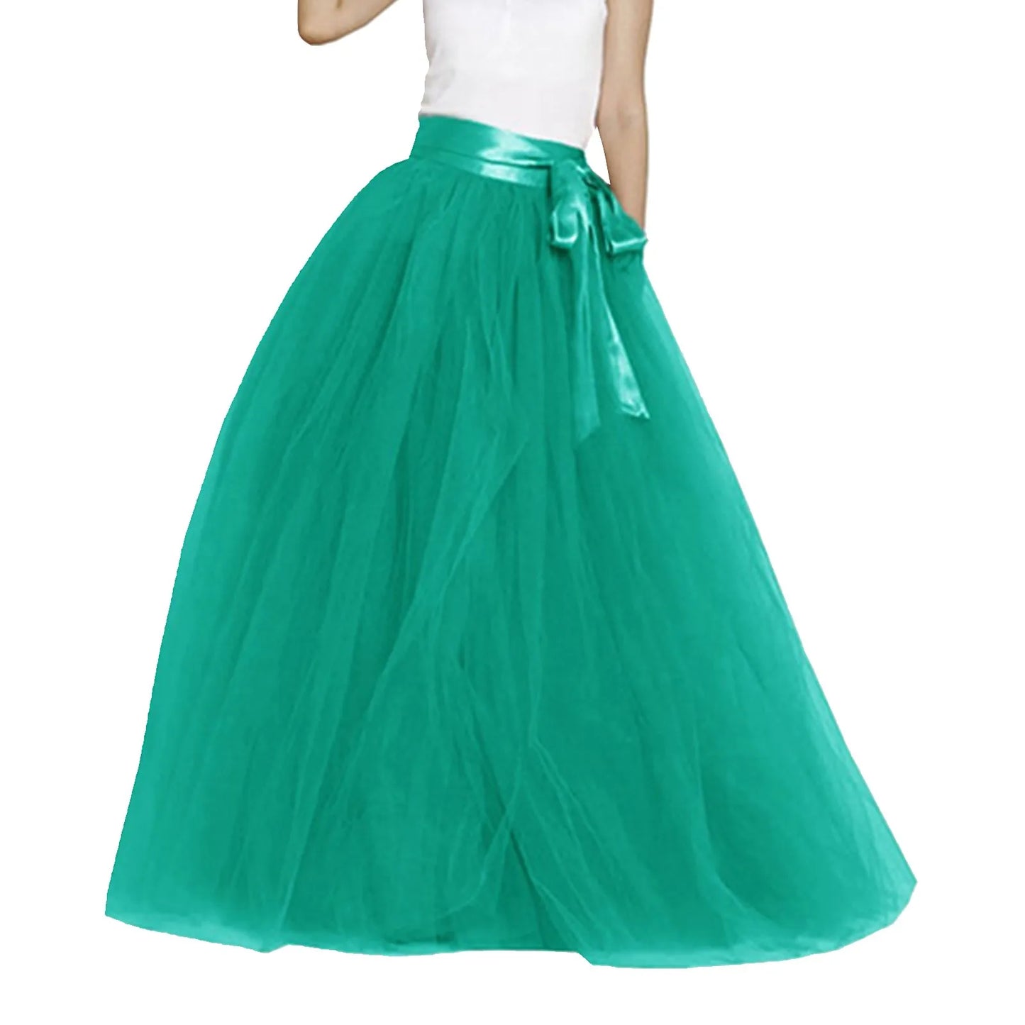 Women's Mesh Maxi Skirt Elastic High Waist Large Swing Long Skirt A Line Belt