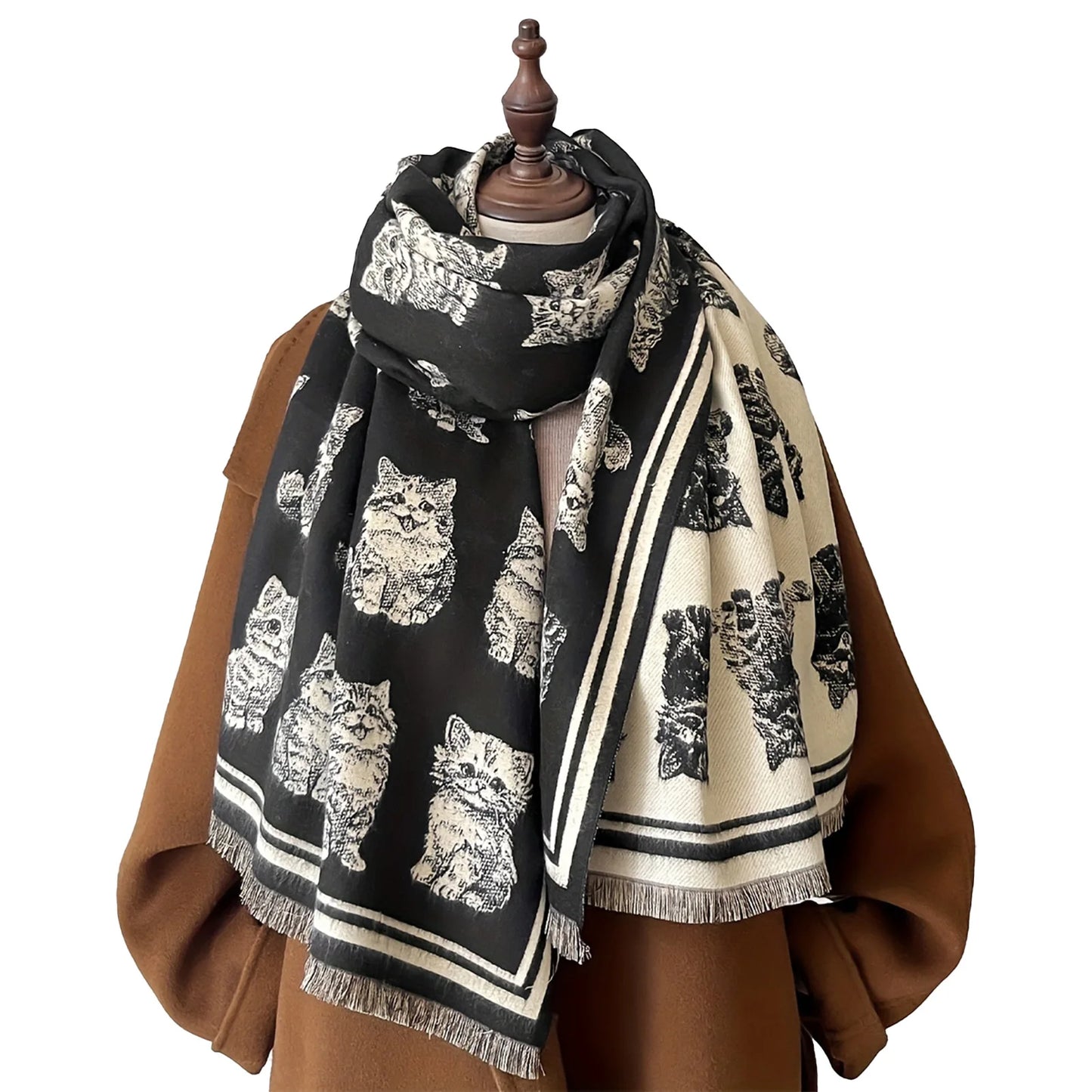 Fall Winter Scarf with Vintage Butterfly Design Soft Long Wide Shawl