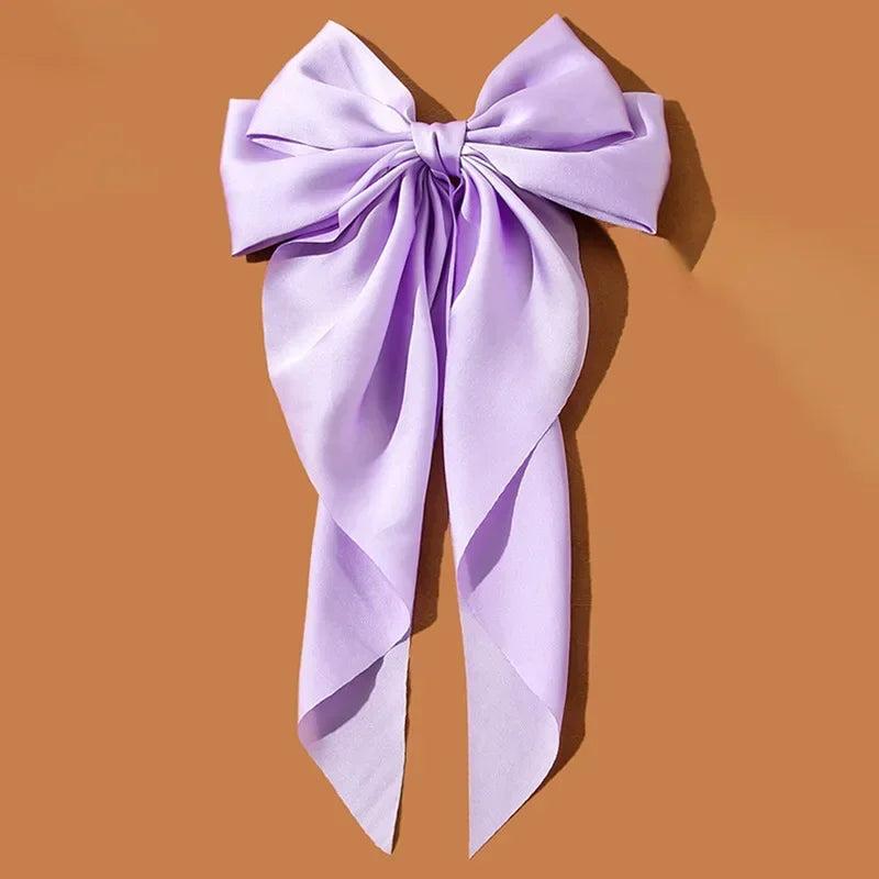 Hair Clips for Women  Big Bowknot Solid Satin Long Ribbon Bows Spring Clamp Barrette