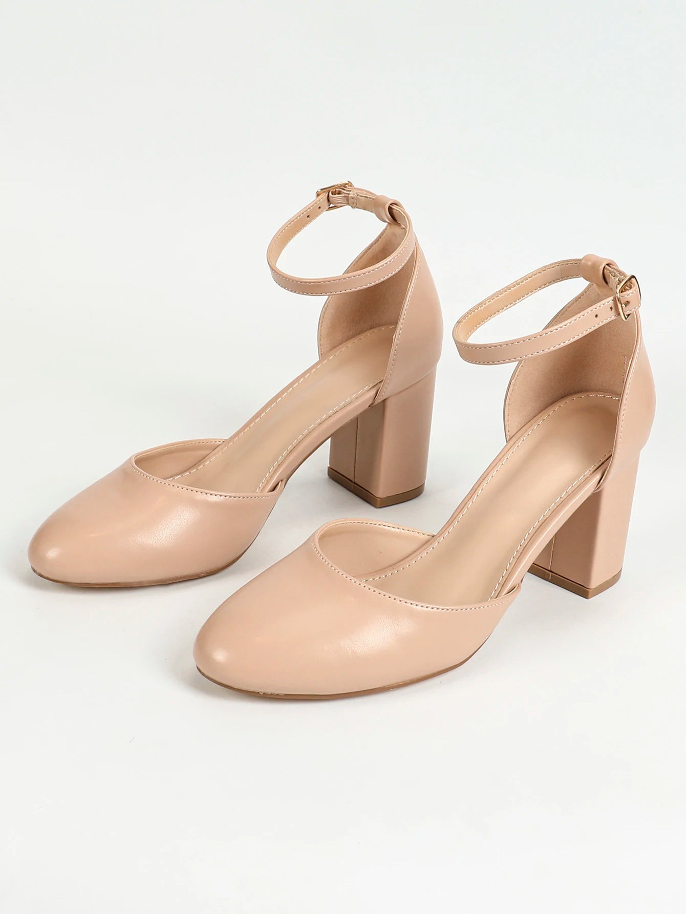 Women's Pointed Toe Low Chunky Block Heels, Comfortable Adjustable Ankle Strap Closed Toe Pump Shoes