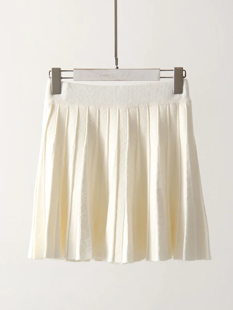 Basic High Waist A Line Pleated Skirt Vintage