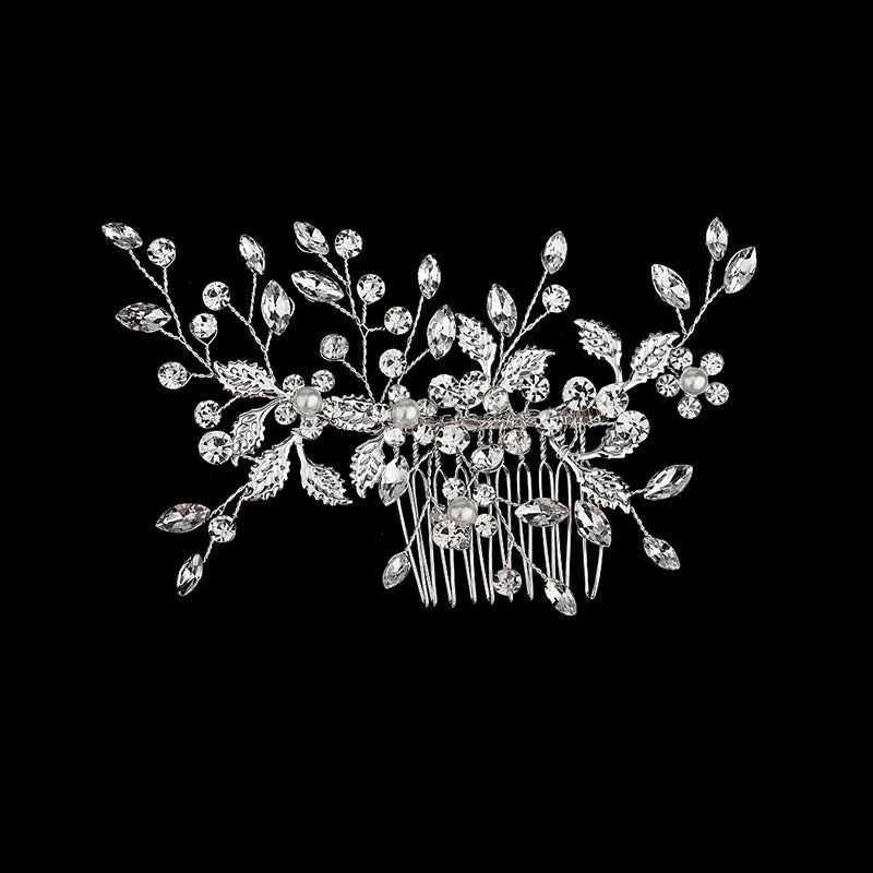 Silver Alloy Hair Comb Handmade Pearls Rhinestones Fashion Metal Headpiece Elegant Hair Jewelery Accessory For Women