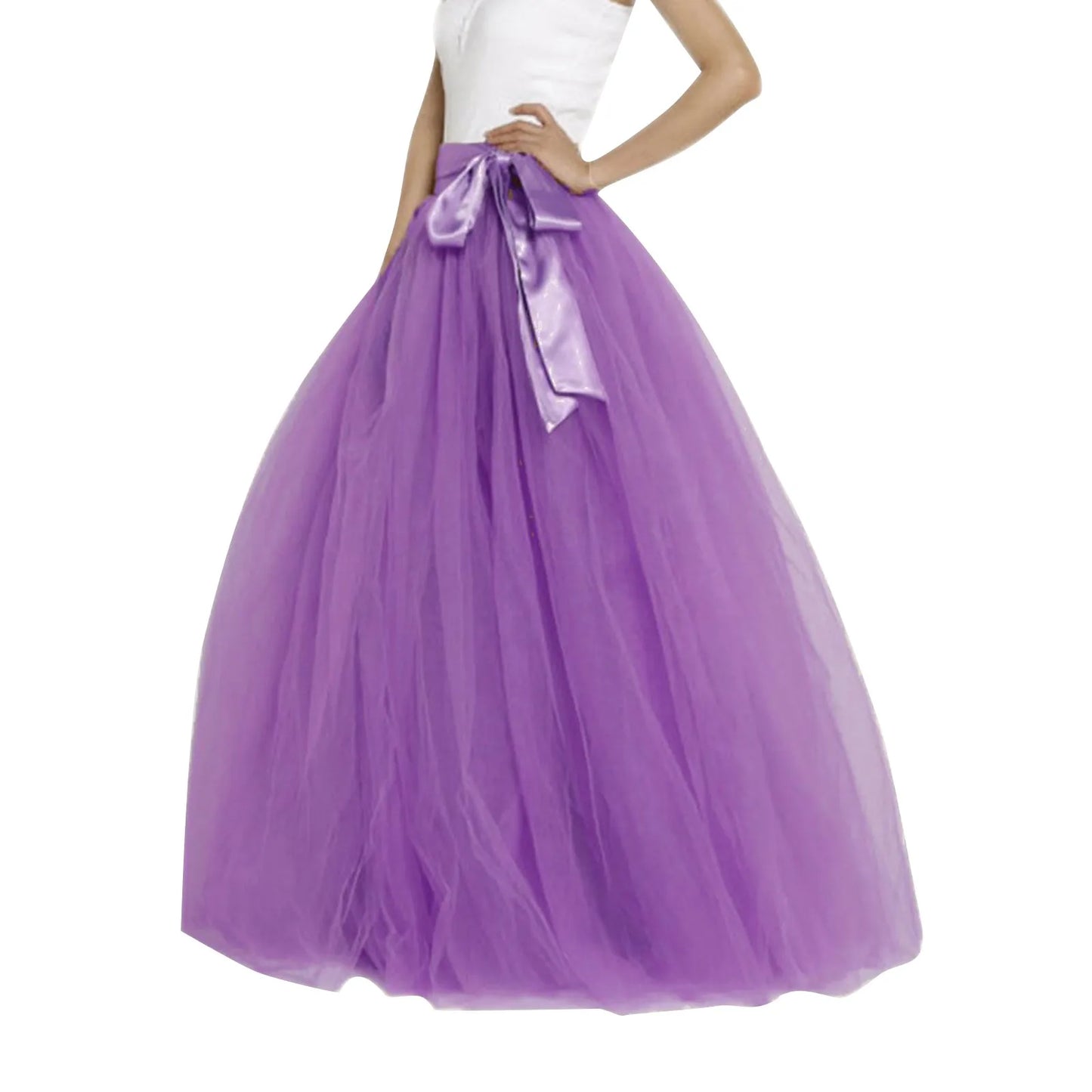 Women's Mesh Maxi Skirt Elastic High Waist Large Swing Long Skirt A Line Belt