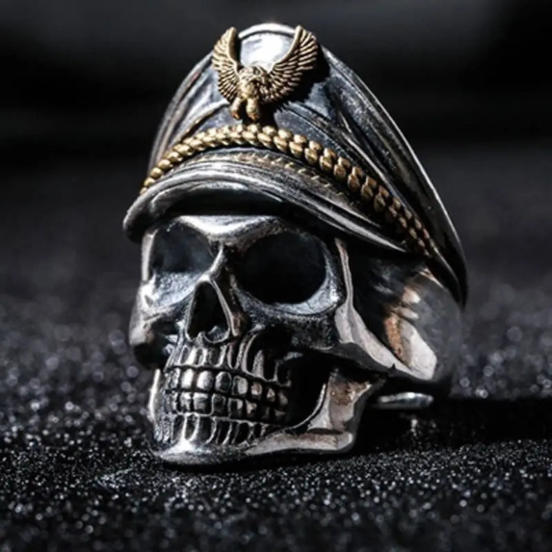 Retro Colored Navy Officer Skull Ring For Men Gothic Rock Open Ring Biker Accessories Handmade Jewelry Unisex Gift