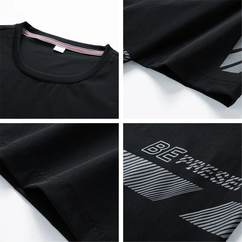 Men T Shirt Suit Pants 2 Piece Set Oversize 6XL 7XL 8XL Plus Size Short Sleeve Black T-shirts Summer Fashion Loose