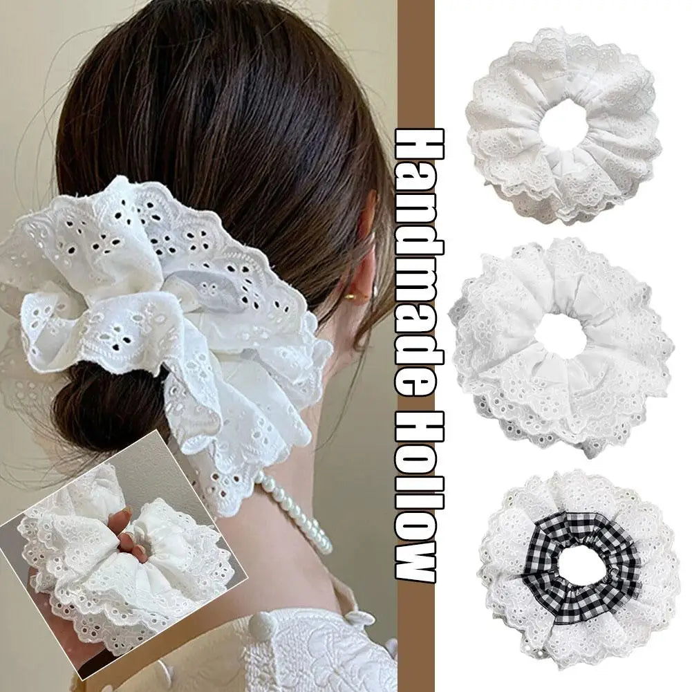 Big Flower Scrunchies for Women Elastic Hair Bands Ponytail Holders Tie Solid Color Hair Hoop Scrunchy Girl Hair Ring