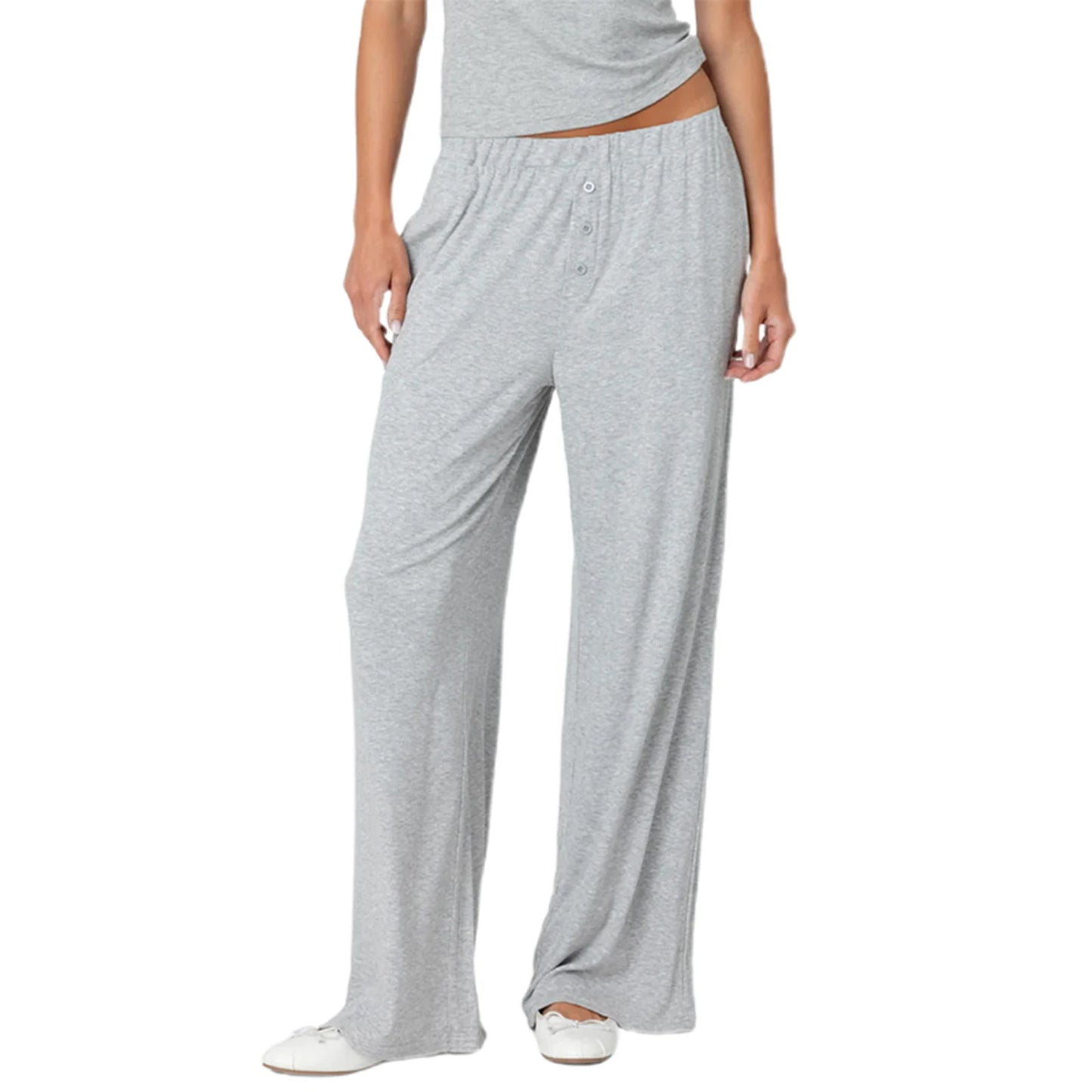 Women s Solid Color Elastic Waist Loose Lounge Pants Long Trousers for Casual Streetwear Fashionistas