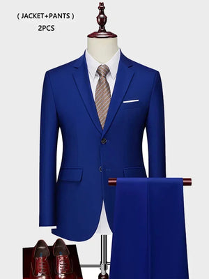 ( Jacket +Vest+ Pants ) Luxury Men's High-end Brand Solid Color Business Office Suit 3Pcs & 2Pcs Groom Wedding Party Suit Tuxedo