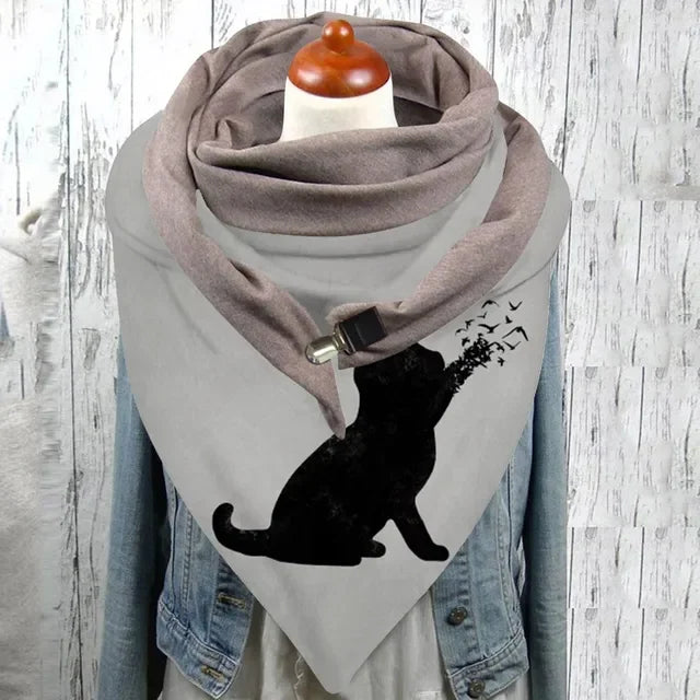 Winter Women's Floral Print Thick Warm Scarf – Windproof Double-Layer Buttoned Wrap