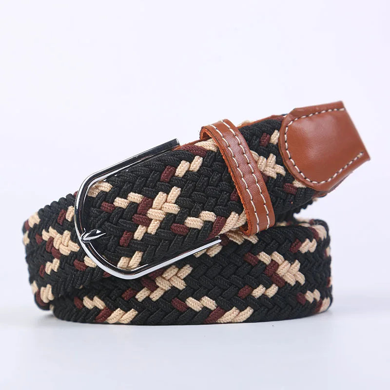 Casual Knitted Pin Buckle Belt Woven Canvas Elastic Expandable Braided Stretch Belts Women Jeans