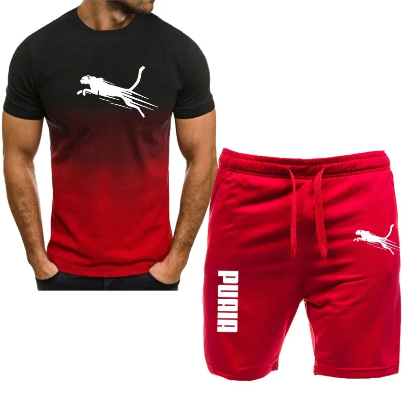 Men's sports set, casual T-shirt set and running shorts, breathable, 2 pieces