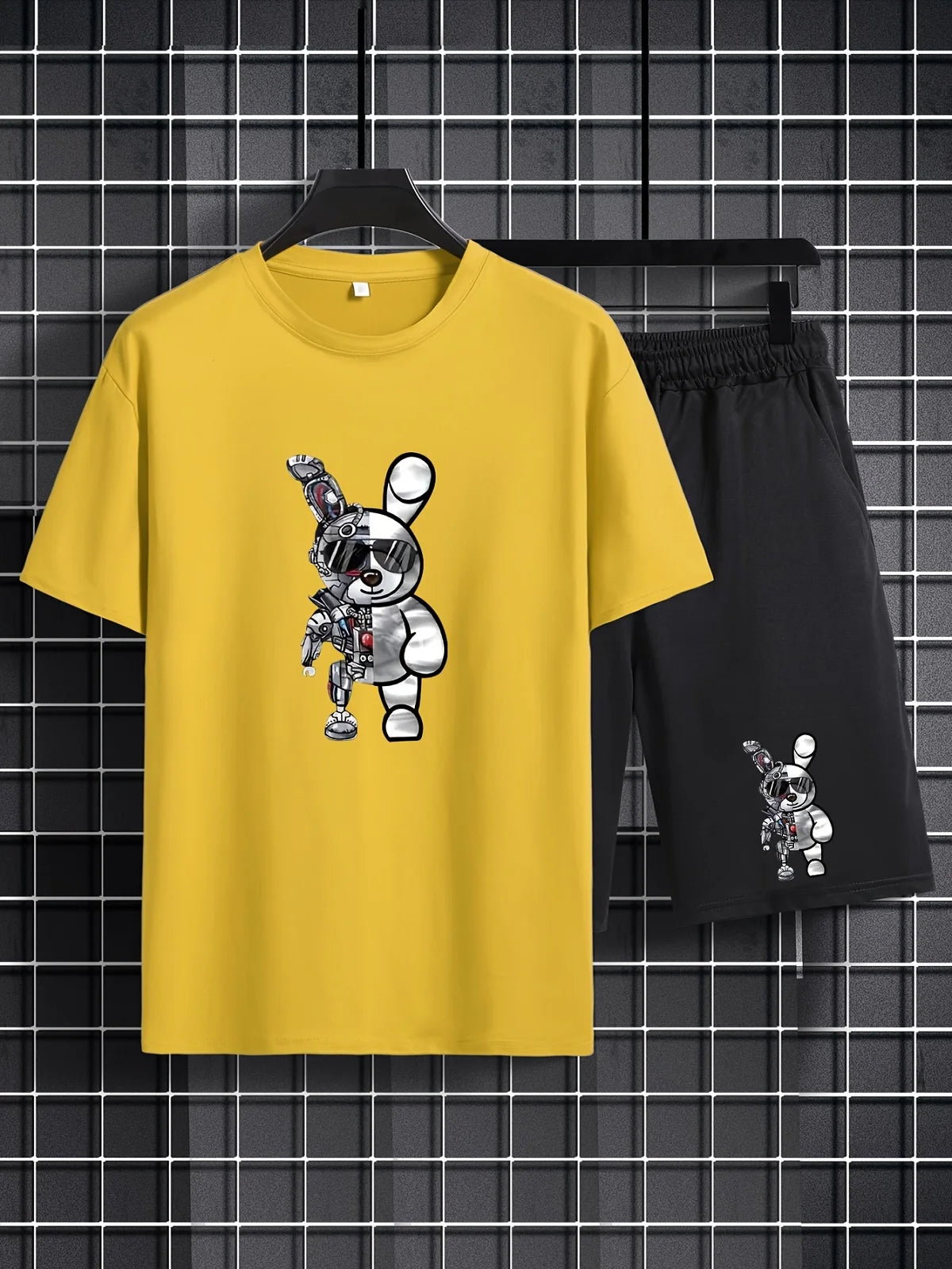 Fashionable Men's Sports Suit Summer Casual Short Sleeve O Neck T-shirt And Sports Shorts 3D Bear Printing 2-Piece Set