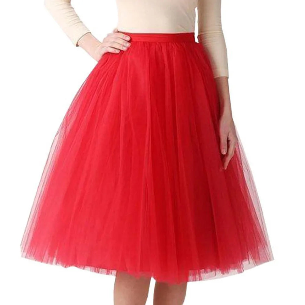 Women Skirt Solid Color High Waist Princess Petti-skirt Big Swing Mesh Fluffy Skirts