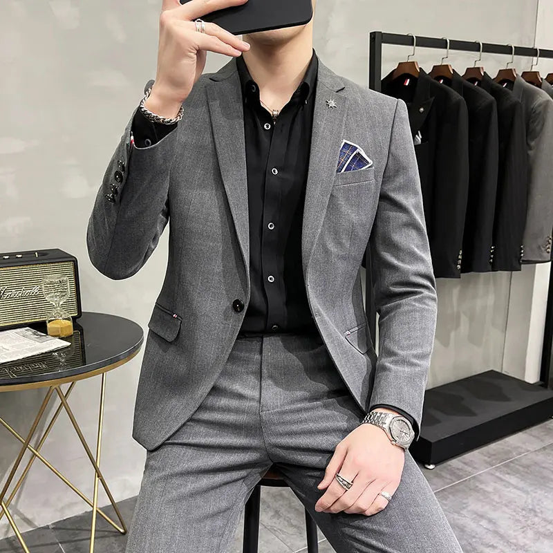 Men's High-Quality Two-Piece Suit Business Casual Banquet Luxury Ensemble with Trousers