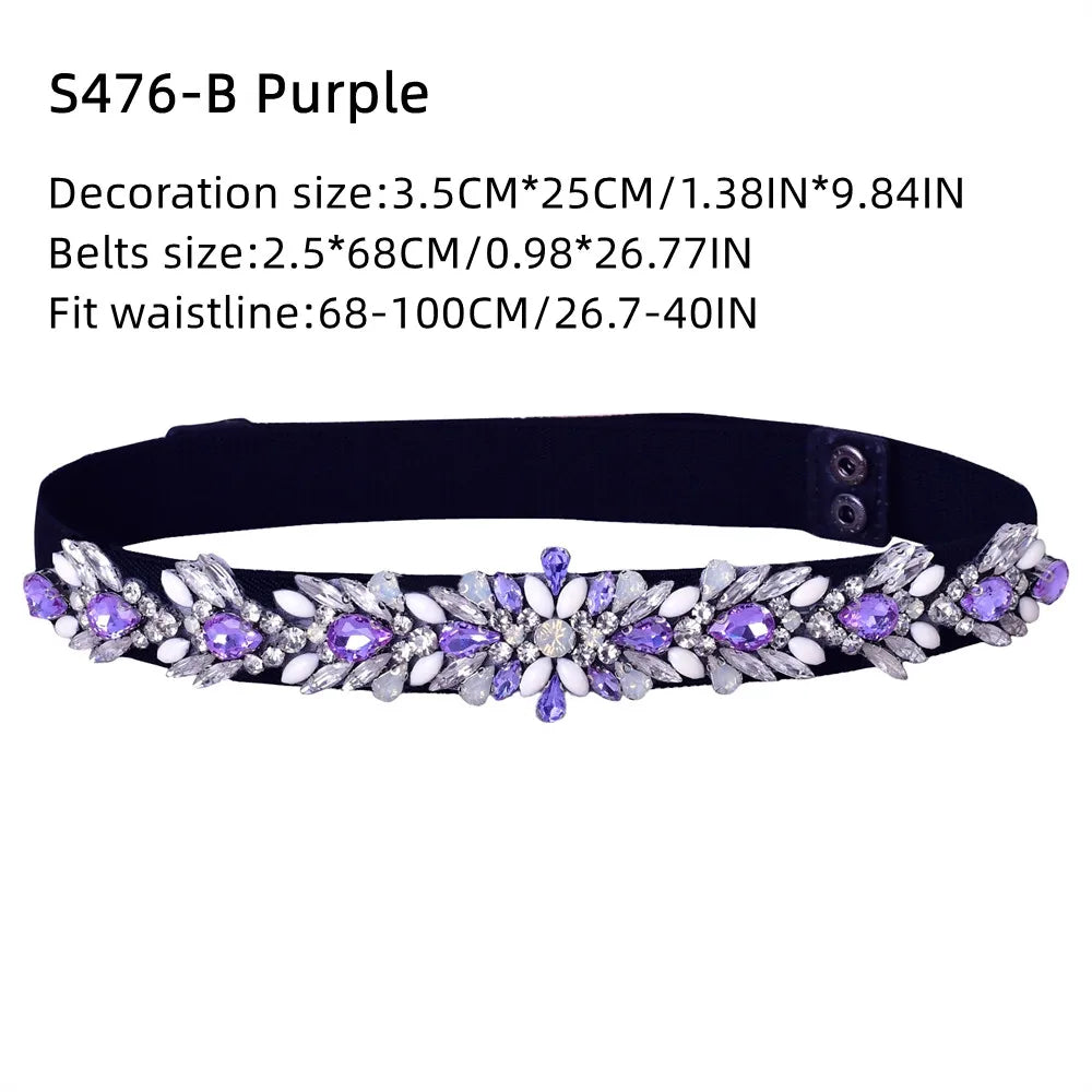 Elastic Belt Fashion Sparkly Rhinestone Stretch Waistband