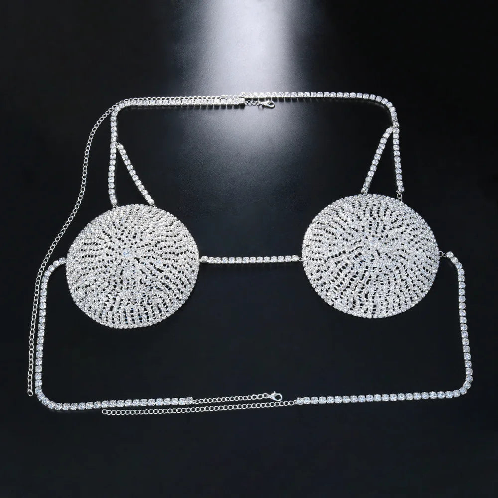 Round Crystal Bra Top Rhinestone Lingerie Chain Body Jewelry