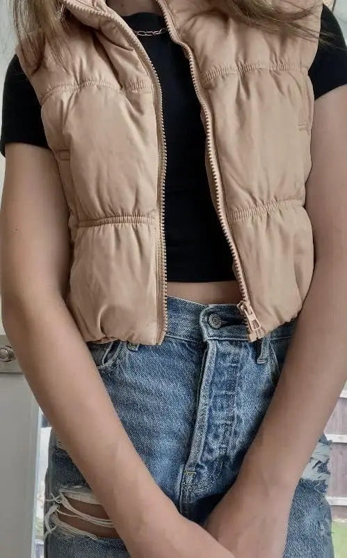 Sleeveless Cardigan  Solid Color Stand Collar Vest Short Jacket Zip Up Lightweight Waistcoat