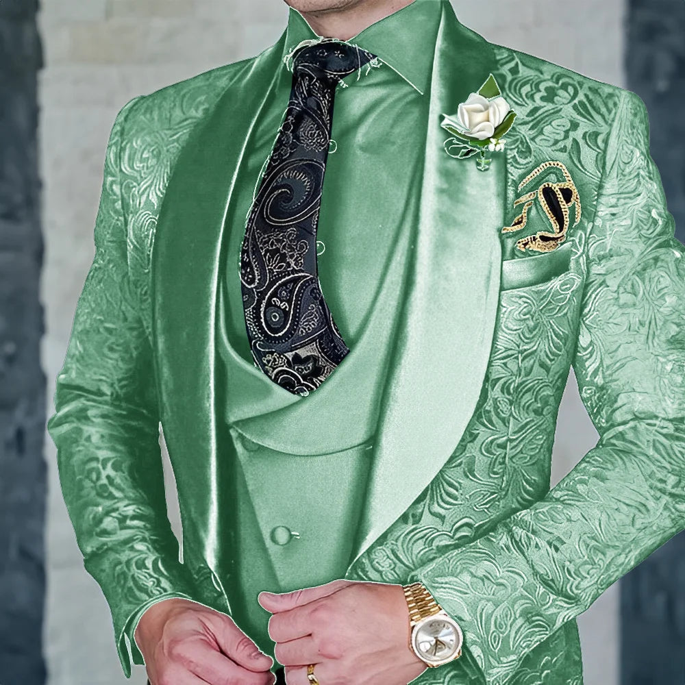 Jacquard Men's 3-piece Suit Set Formal Party Dress Groom's Tuxedo High Quality Elegant Men's Customized Outfit
