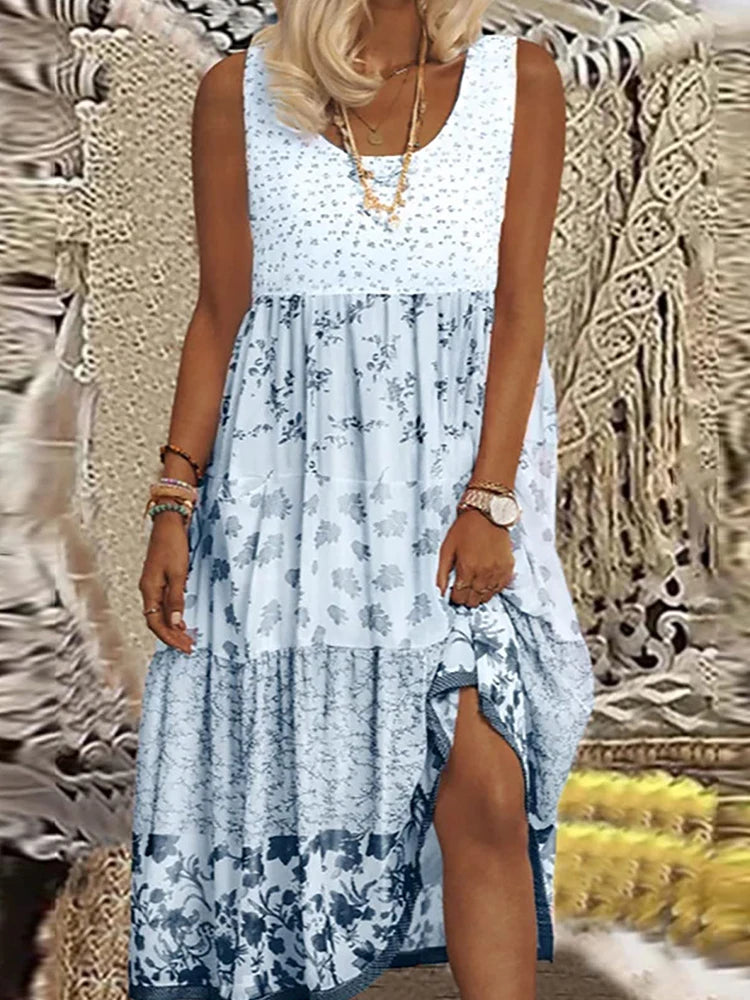 Flowy Hawaiian Neck Sundress Summer Beach Party Dress Printed Luau Women's Summer Clothing