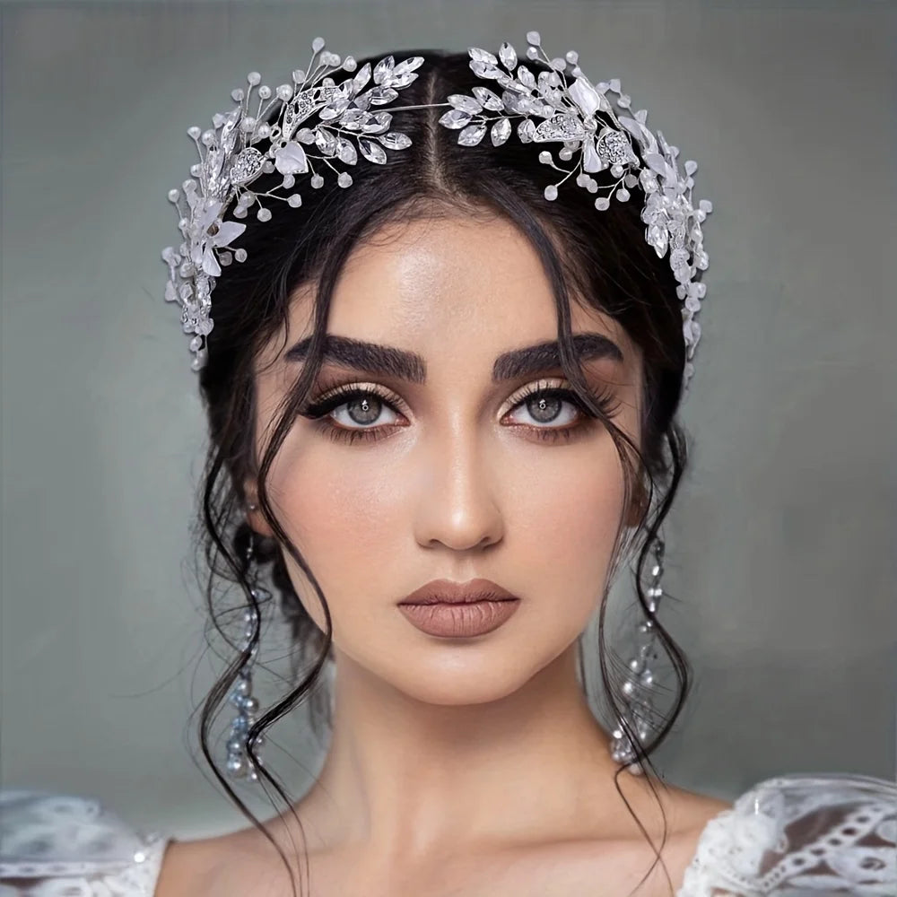 Hair Accessories Crystal Pearl Headband  Rhinestone Leaf Headband Hairband For Women Elegant Princess Headwear