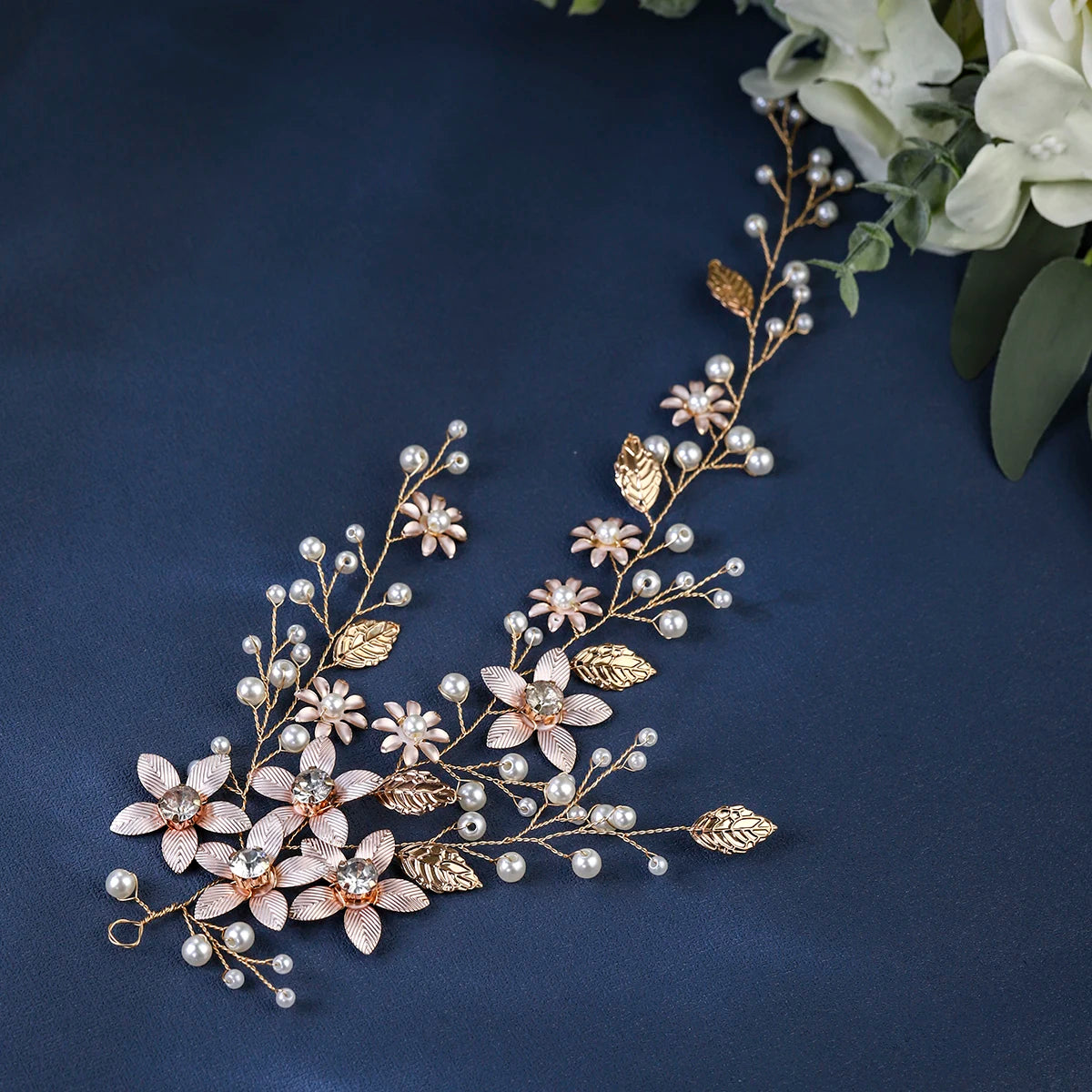 Handmade Blossom Headpiece Pearl Rhinestone Hair Bands Vine Metal Leaf Flower Headpiece Jewelry Hair Accessories