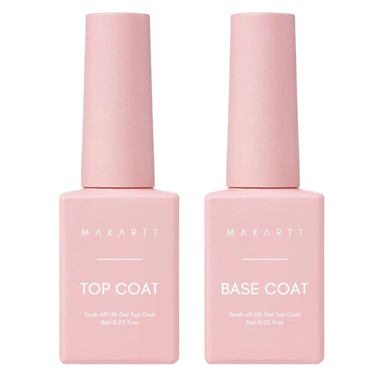 No Wipe Top Coat and Base Coat Kit, Clear Gloss Shiny Stain Resistant General Gel Top Coat Nail Polish UV and Primer
