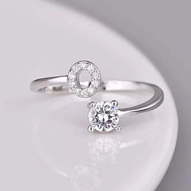 Shining Rhinestone 26 Letters Adjustable Rings  Initial A-Z Alphabet Opening Ring