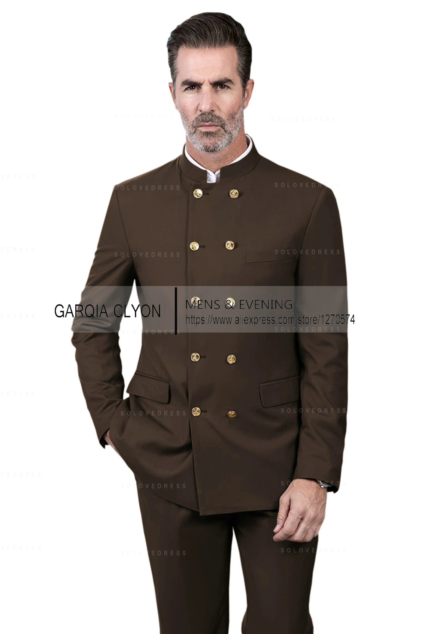 2 Piece Stand Collar Double-Breasted Chinese Style  Men's Suits With 3 Real Pocket Wedding SuitsTailored Fit (Blazer+Pants)