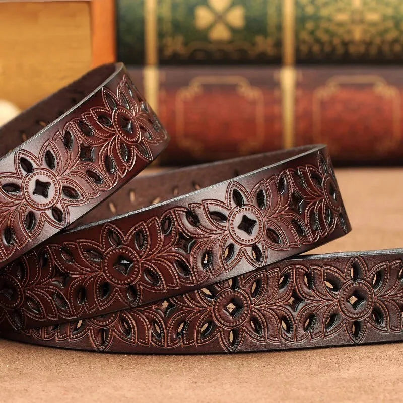 Red Second Layer Cowskin Belt Genuine Leather Vintage Pin Buckle Strap