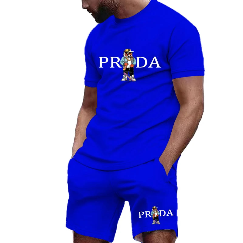 Summer Fashion Men's Gym Sports Set Men's Summer Golf Sports Set O-neck T-shirt with shorts Football Sports Slow Running