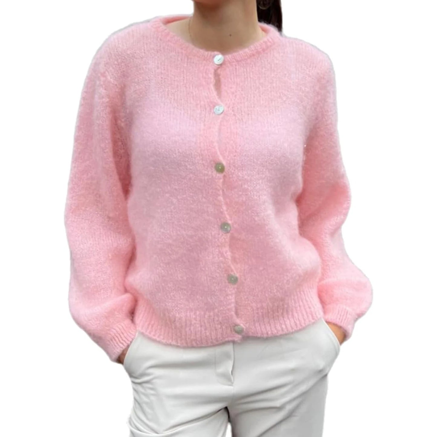 V-Neck Button Up Cardigans Cozy Lightweight Knit Sweaters with Pockets