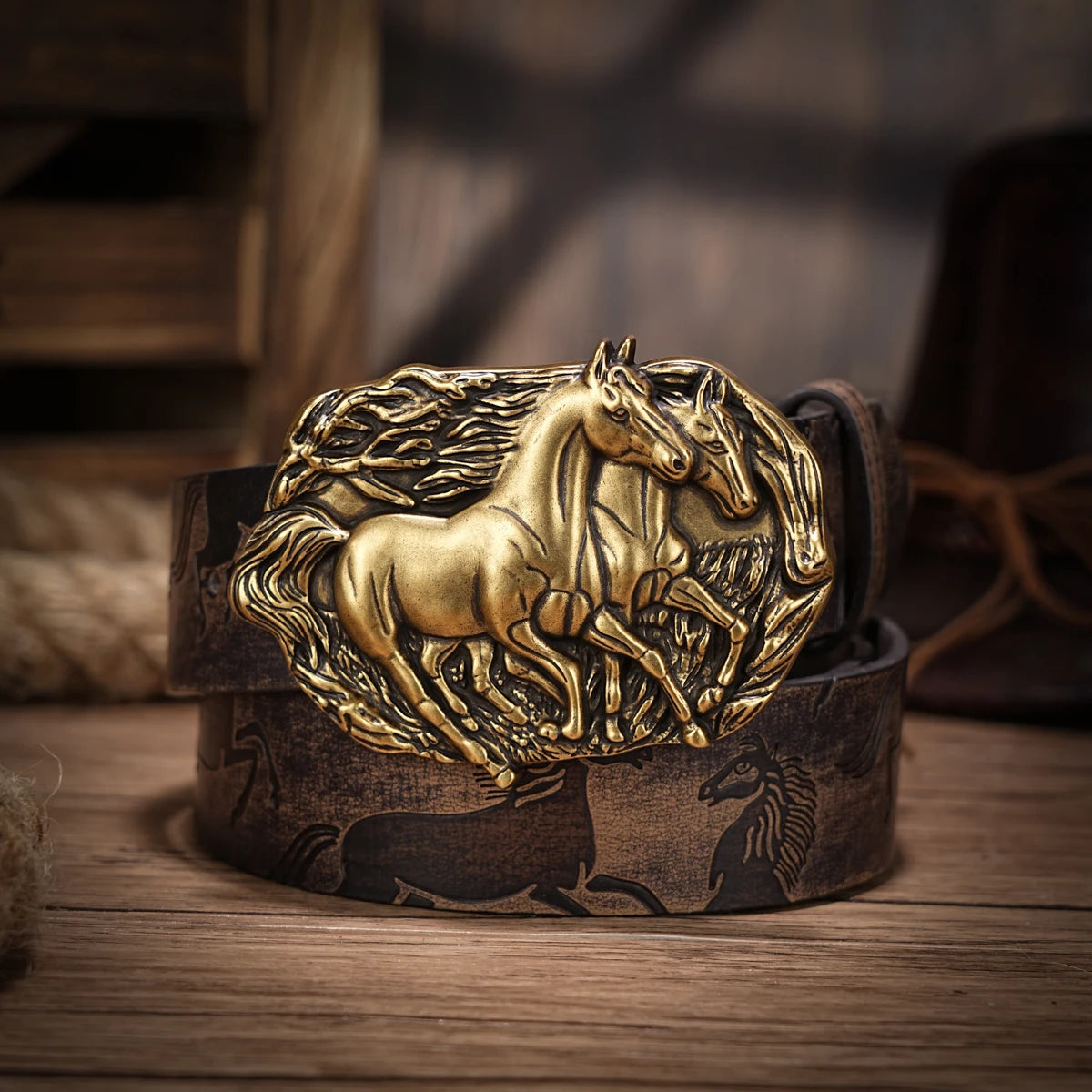 Western Cowboy PU Leather Belt  Waist Strap Horse Decoration Animal Engraved for Jeans